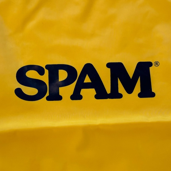 FINAL! SPAM NOVELTY BRIGHT YELLOW DRAWSTRING BACKPACK BAG - Picture 2 of 7